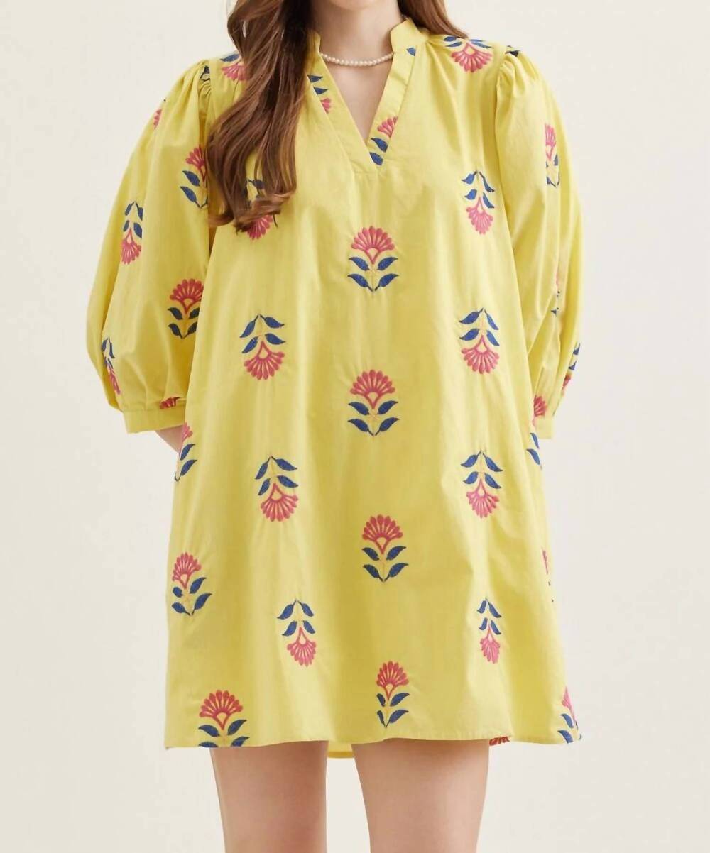 NEW ENTRO embroided dress in yellow